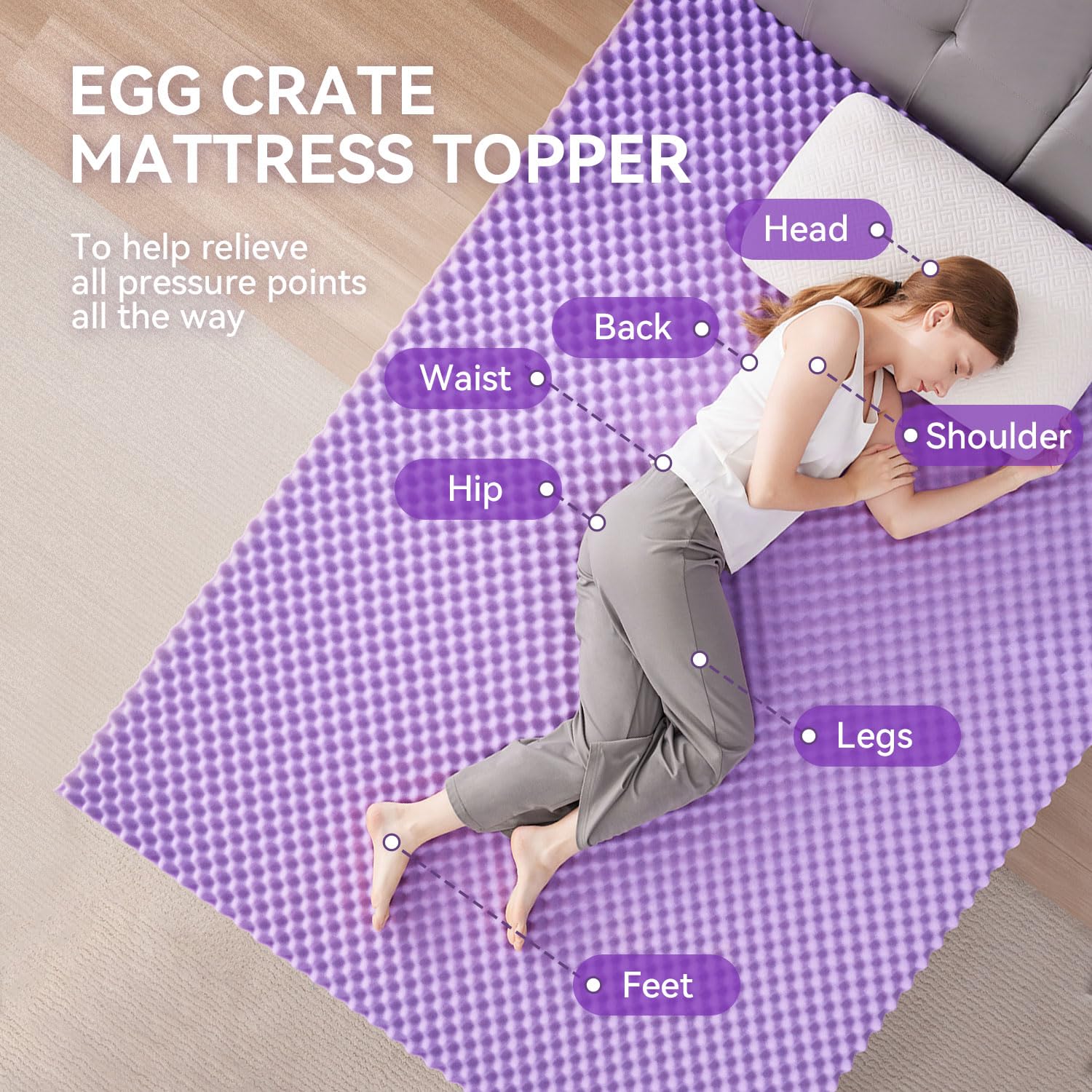 Sinweek 3 Inch Egg Crate Memory Foam Mattress Topper Twin Size, Soft Mattress Pad For Back Pain Relief, Bed Topper, Certipur-Us