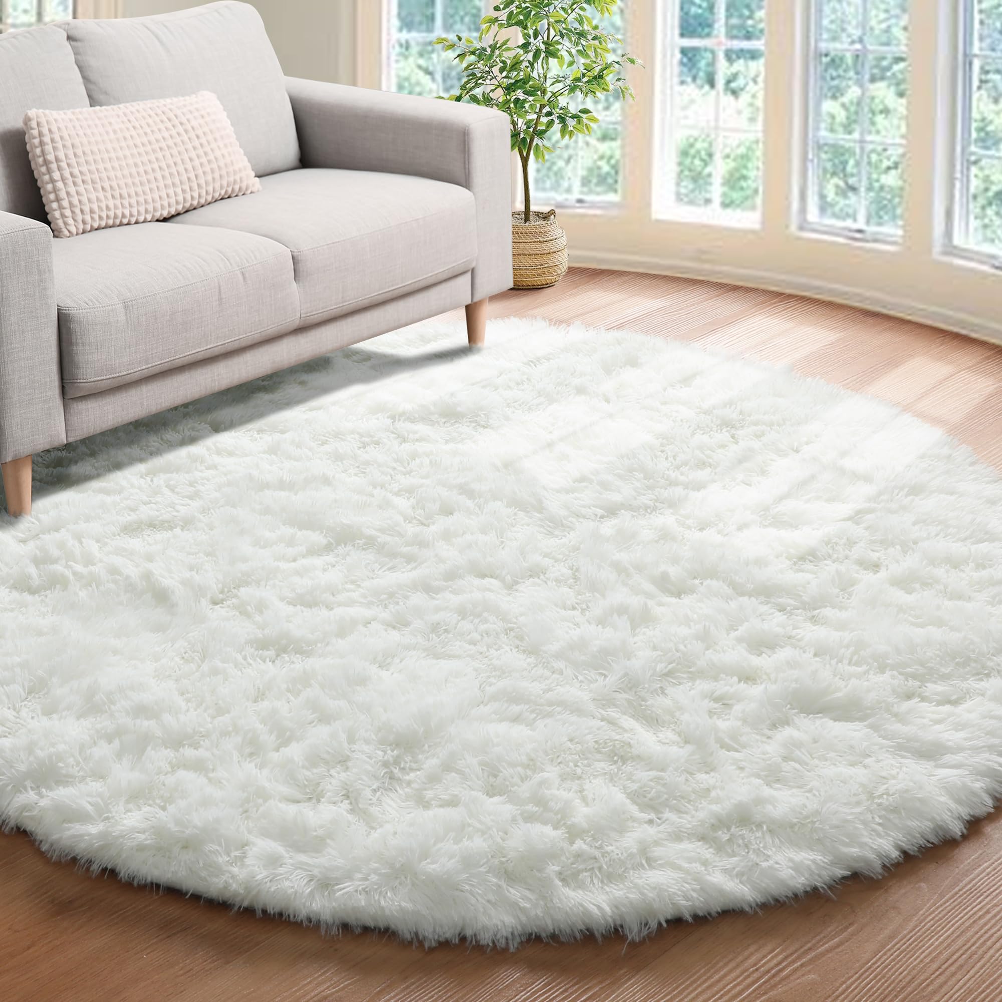 ONASAR Cream White Round Area Rug 6ft, Ultra Soft Bedroom Circle Rugs Floor Mat for Kids Girls Boys Teen Room, Fuzzy Plush Shagg