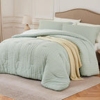 Quataly Sage Green Full Comforter Set - 3 Pieces Seersucker Lightweight Bedding Comforter Sets (1 Soft Fluffy Comforter & 2 Pill