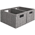 StorageWorks Round Paper Rope Storage Baskets, Rectangular Wicker Baskets with Built-in Handles, Gray, 2-Pack