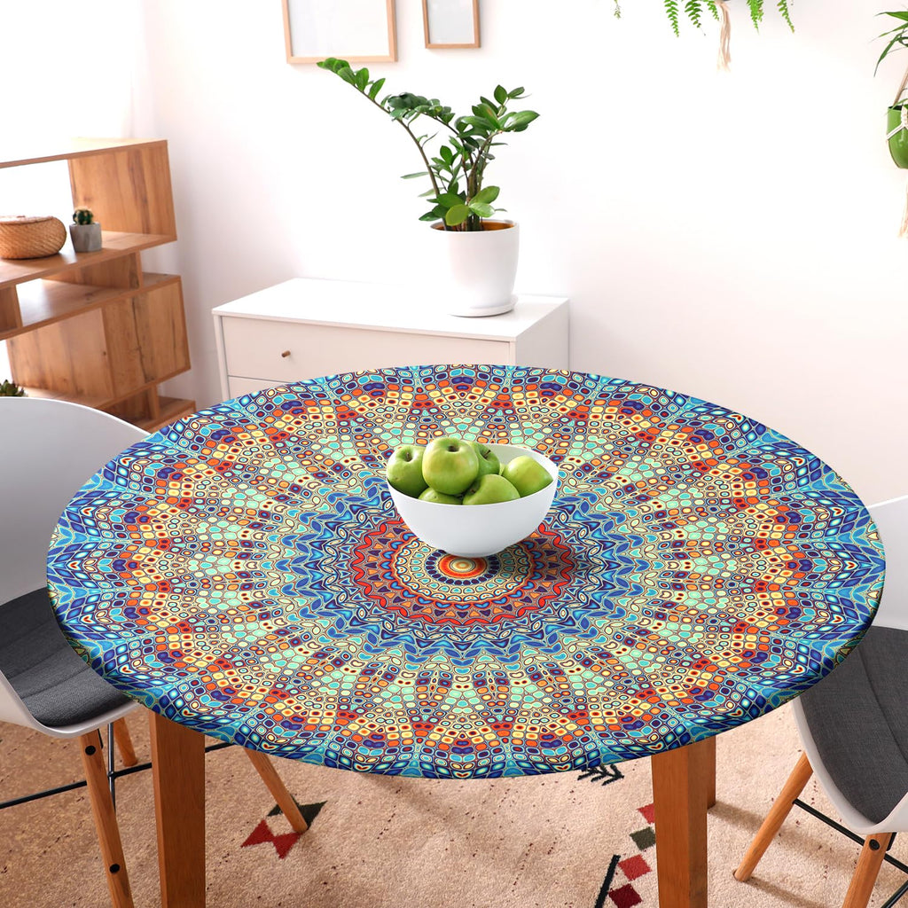 Round Fitted Tablecloth With Elastic Round Outdoor Tablecloth Round Elastic Tablecloth For Round Tables Waterproof Wipeable Tabl