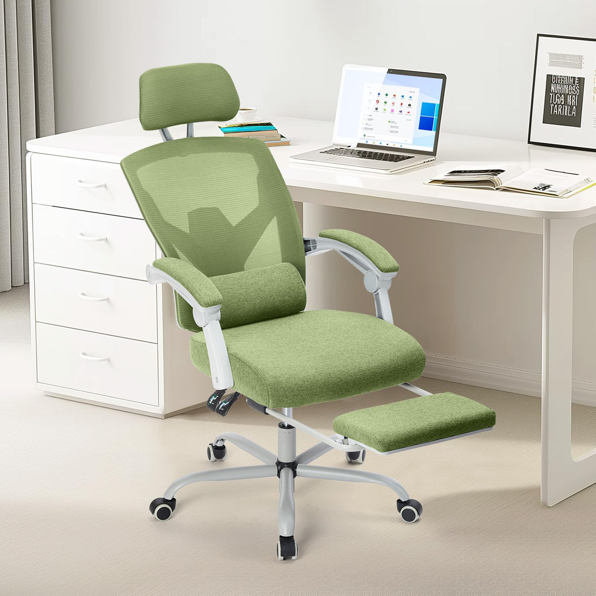 Sweetcrispy Office Computer Desk Chair, Ergonomic High-Back Mesh Rolling Work Swivel Chairs With Wheels, Comfortable Lumbar Support, Comfy Arms For Home, Bedroom, Study, Student, Green