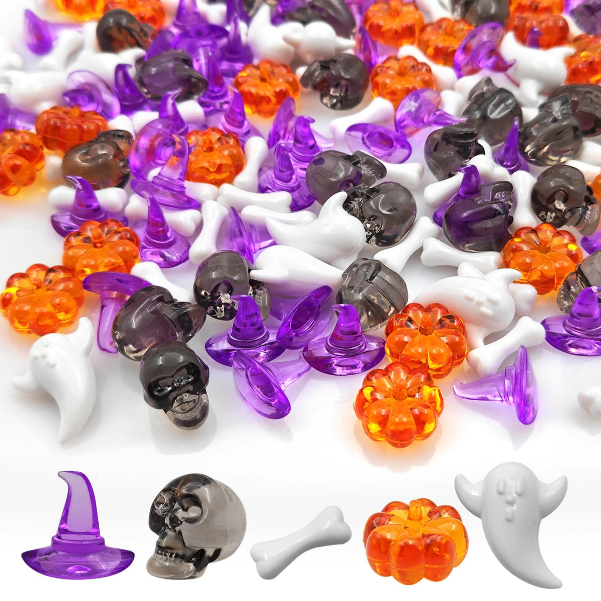 LYFJXX Halloween Vase Filler, Mini Acrylic Pumpkin Ghost Skull Skeleton Witch Hats for Halloween Party Centerpieces Table Scatte