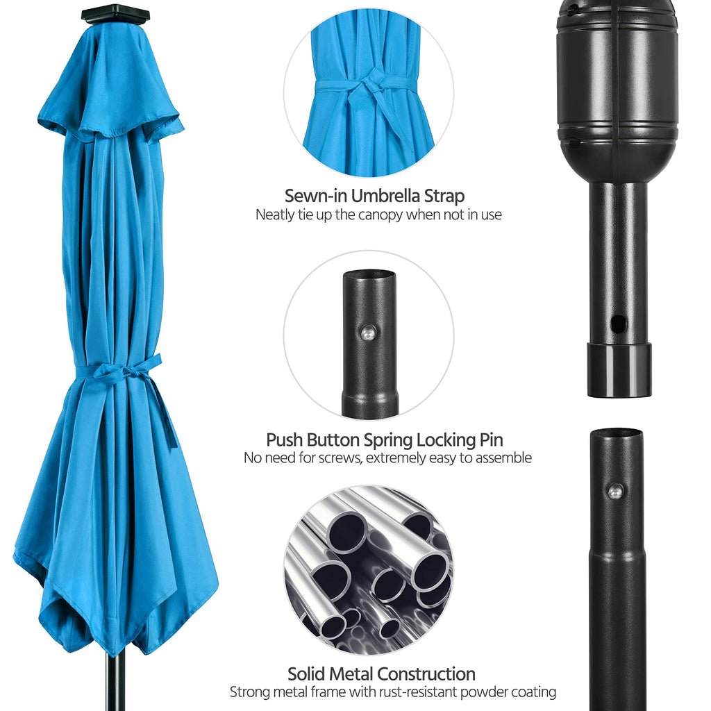 Yaheetech 9Ft Solar Powered Patio Umbrella - Uv Protection Market Table Umbrella W/ 32 Led Lights & Push Button Tilt & Crank Lift System For Garden/Lawn/Deck/Backyard/Pool,Sky Blue