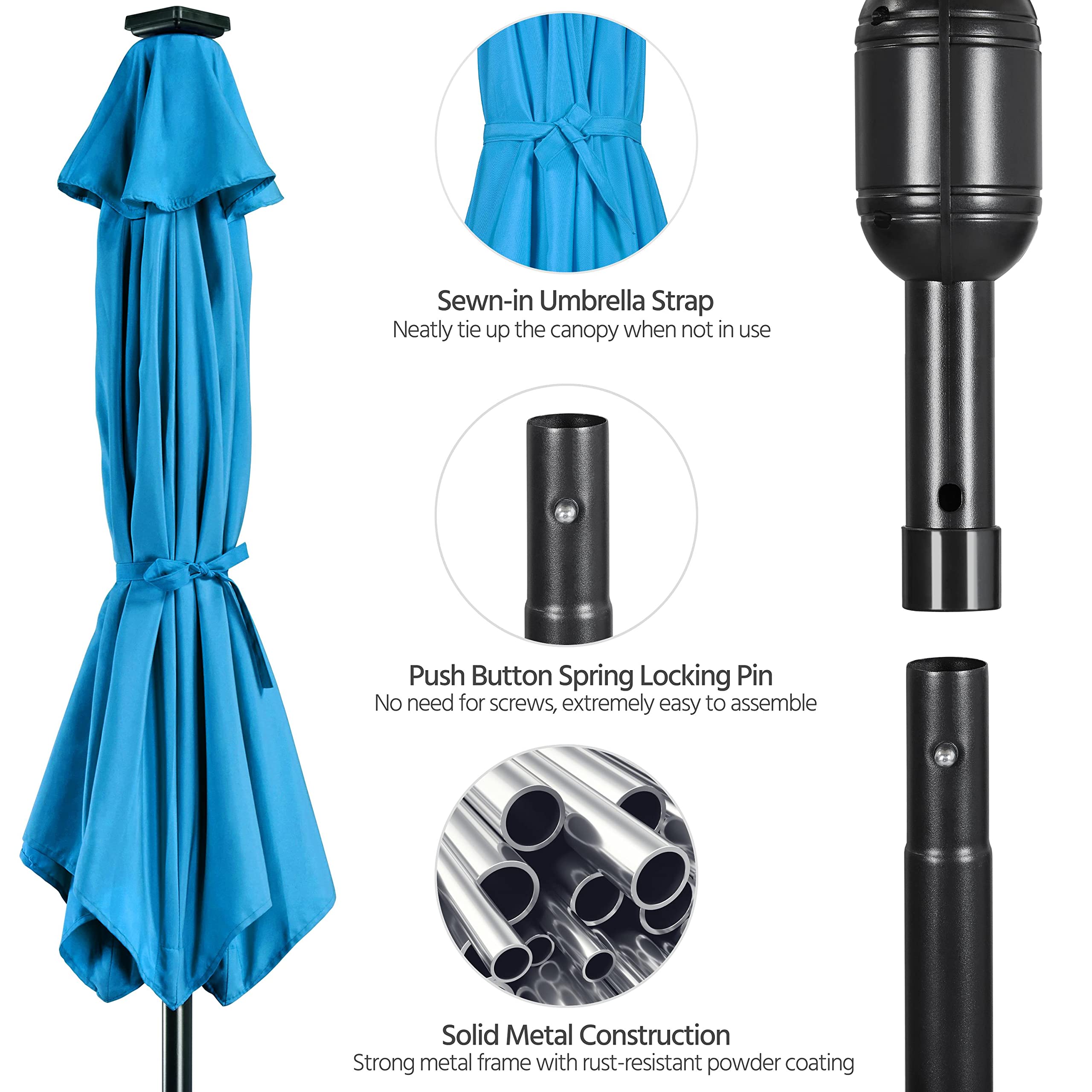 Yaheetech 9Ft Solar Powered Patio Umbrella - Uv Protection Market Table Umbrella W/ 32 Led Lights & Push Button Tilt & Crank Lift System For Garden/Lawn/Deck/Backyard/Pool,Sky Blue