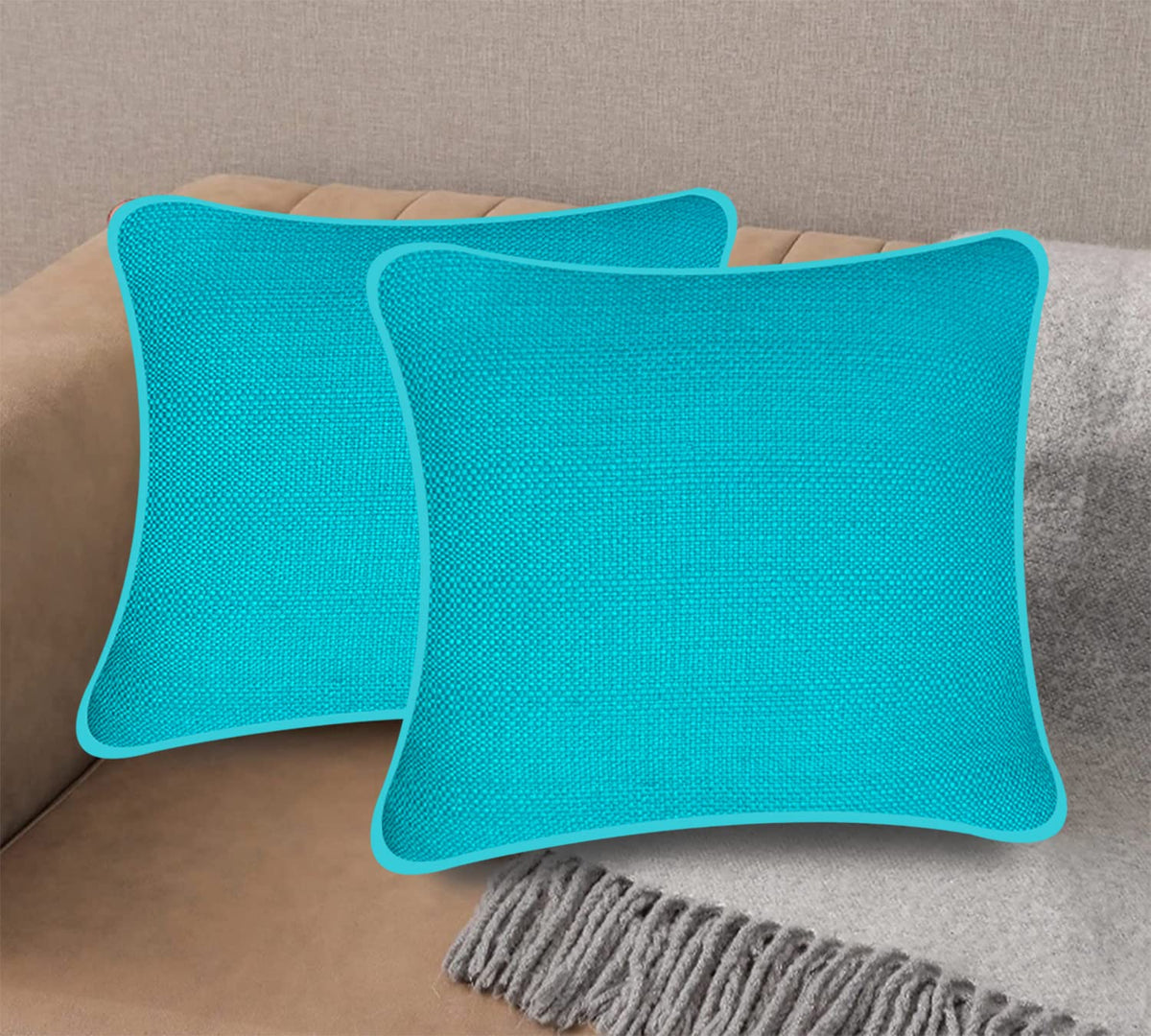 Sajavat Home Cotton Plain Cushion Cover 16X16 Inches Cyan Blue (Pack Of 2)