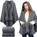 Mindsoft 2 Pcs Wearable Blanket Sherpa Fleece Shawl for Women Cozy Gifts for Mom Winter Warm Poncho Adults TV Throw Hooded(Dark 