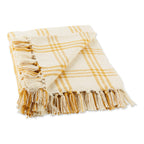 Dii Modern Farmhouse Plaid Collection Cotton Fringe Throw Blanket, 50X60, White/Honey Gold