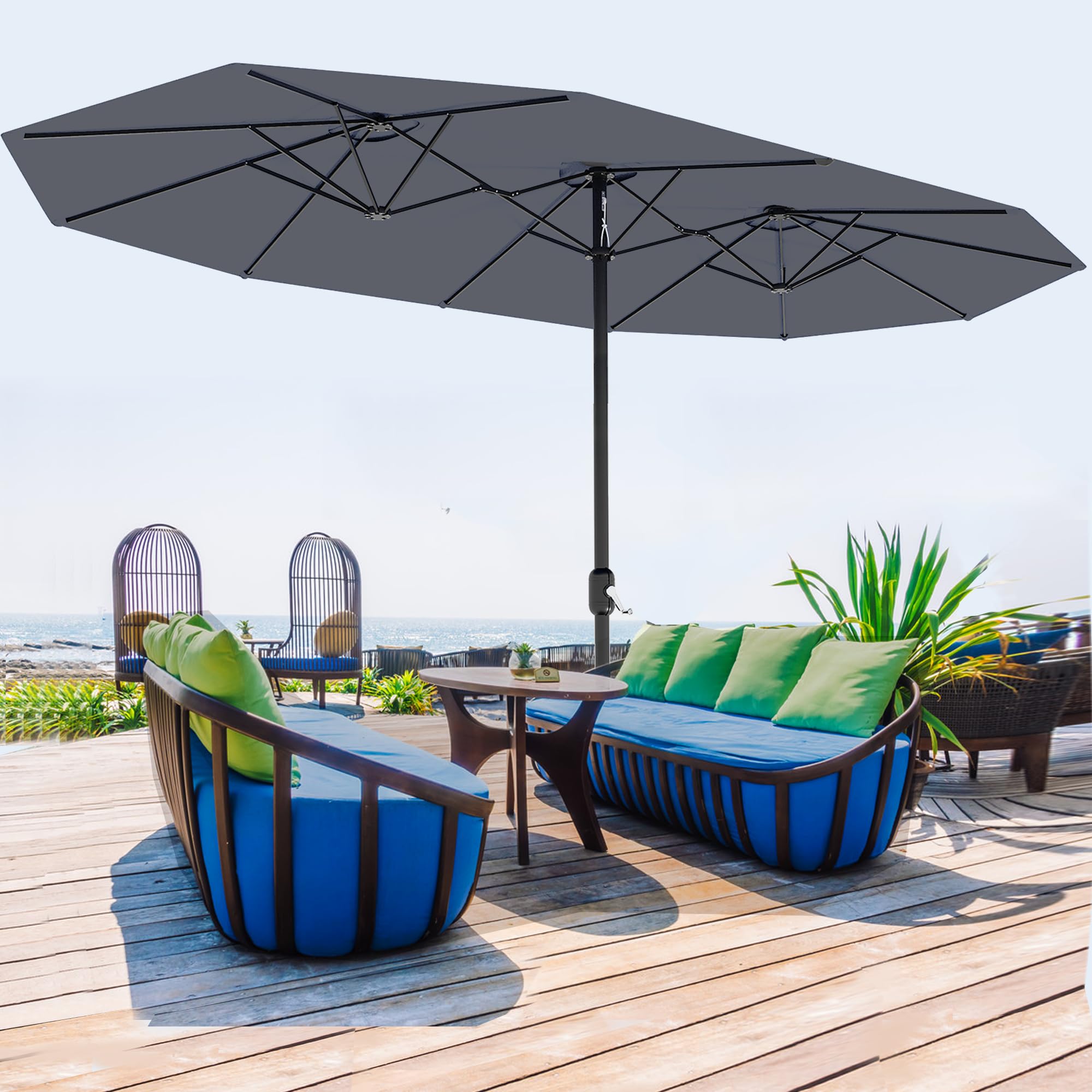 13FT Large Patio Umbrella, Double-Sided Outdoor Umbrellas with Fade Resistant Canopy for Deck Pool Garden Backyard (Grey)
