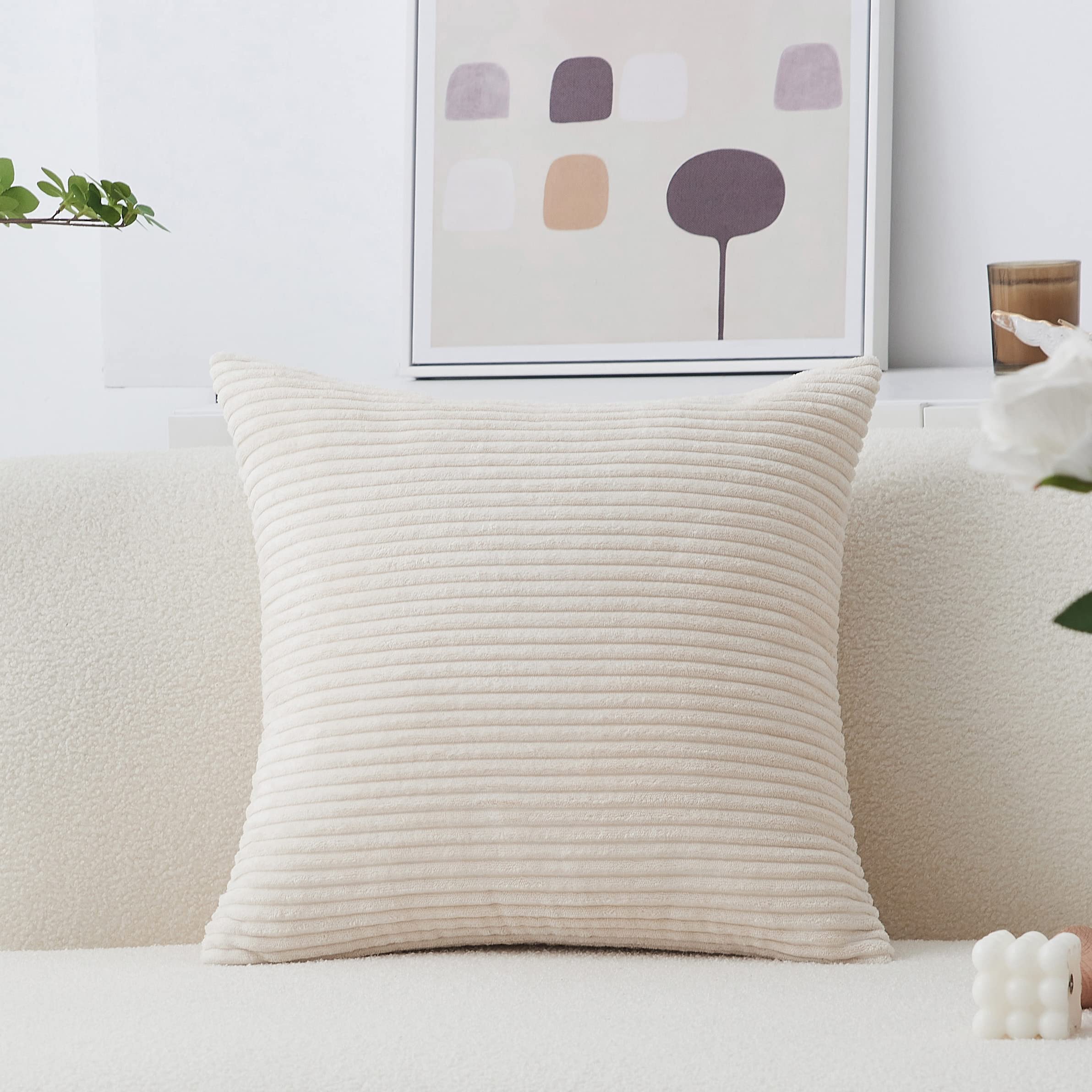 Home Brilliant 20X20 Pillow Cover Modern Beige Throw Pillow Cover Soft Square Decorative Pillowcase For Sofa Bed Couch Bench Car