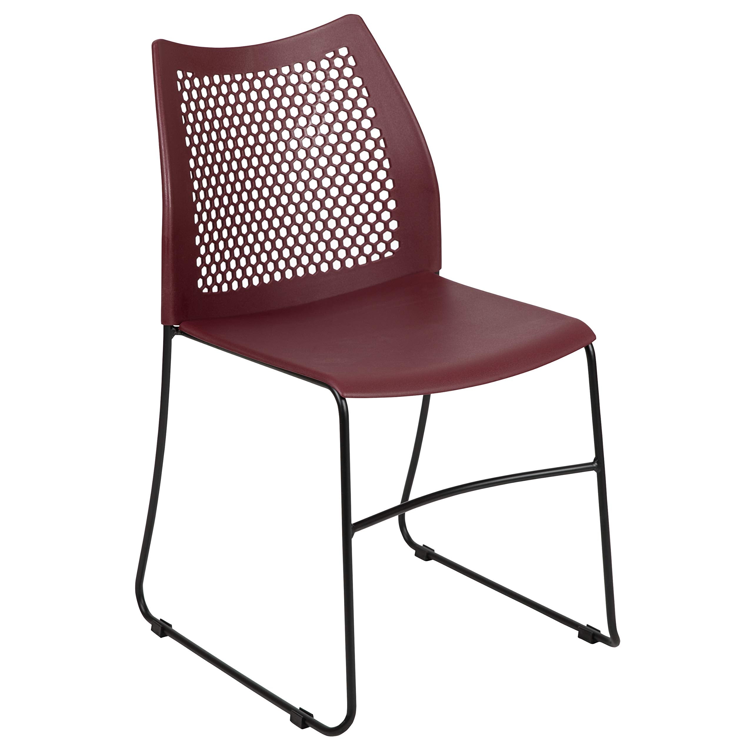 Flash Furniture Hercules Series 661 Lb. Capacity Burgundy Stack Chair With Air-Vent Back And Black Powder Coated Sled Base