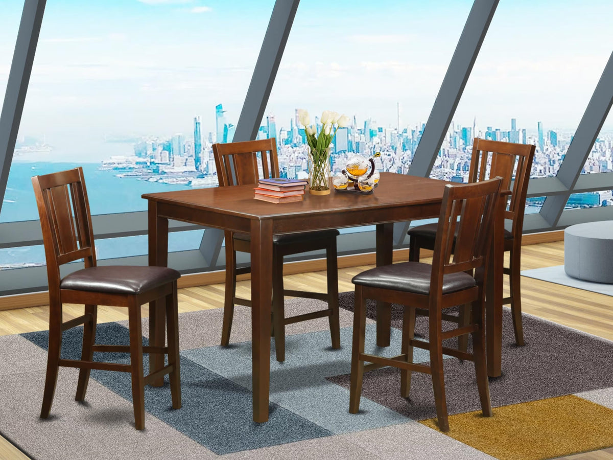 East West Furniture DUBU5H-MAH-LC 5 Piece Counter Height Pub Set Includes a Rectangle Dining Table and 4 Faux Leather Dining Room Chairs, 36x60 Inch, Mahogany