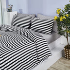 Clothknow Striped Comforter Set California King 3Pcs Black White Bedding Comforter Sets Farmhouse Comforter Ticking Black Comfor
