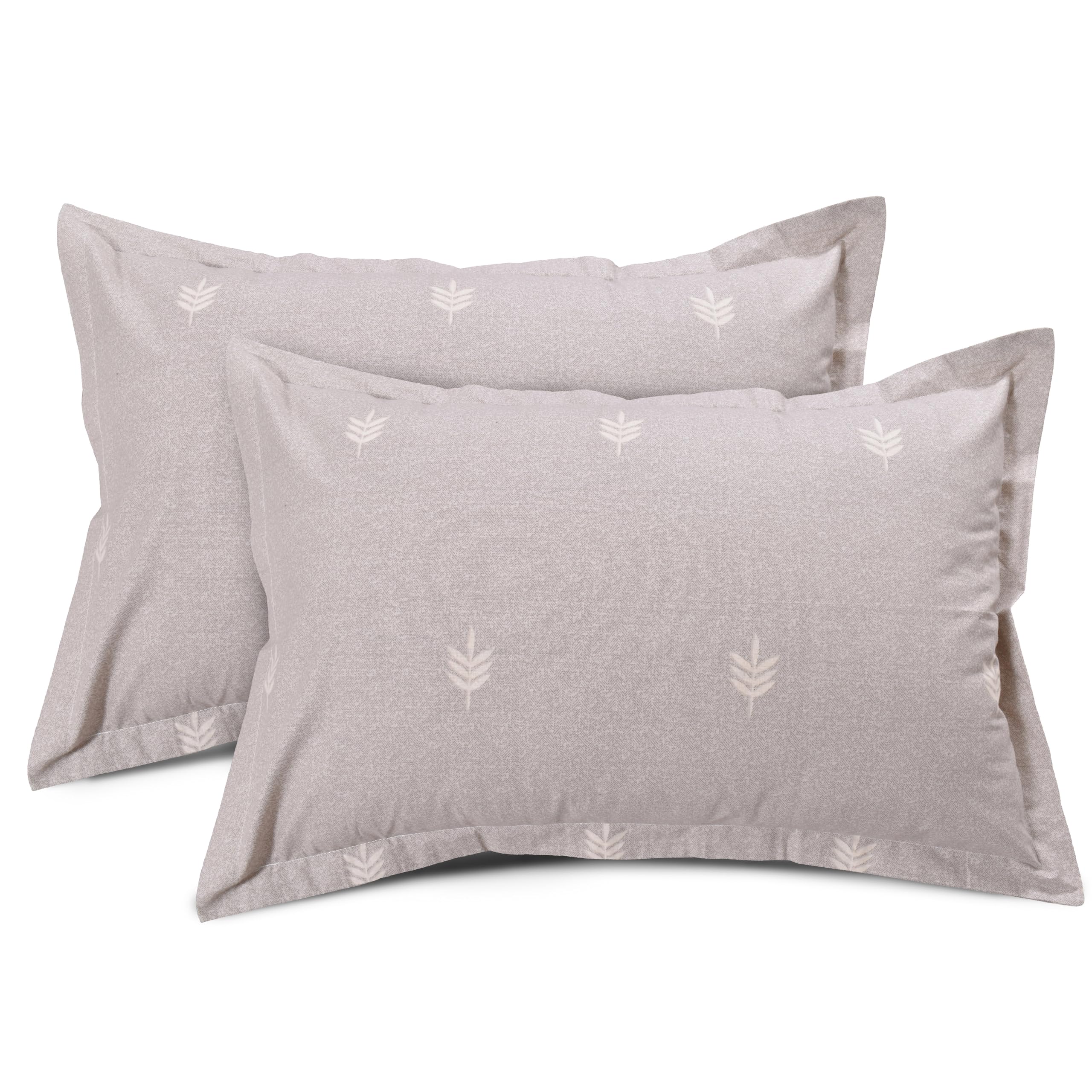 Huesland By Ahmedabad Cotton 144 Tc Cotton Pillow Covers Set Of 2  Oat Brown & White