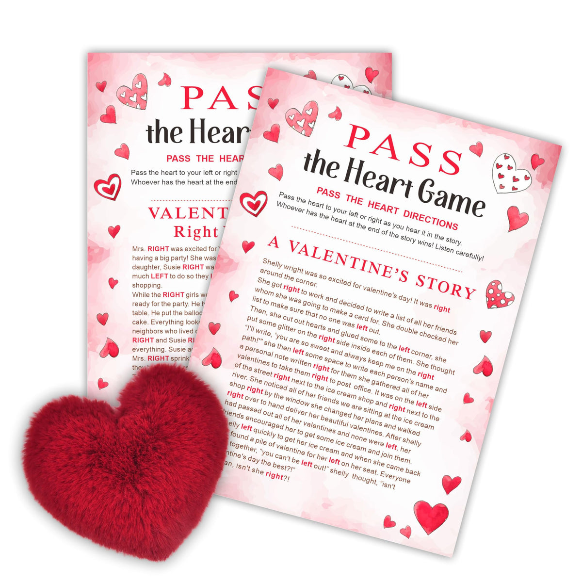 NYCTUG Valentine s Day Pass The Heart Game, 2 Left Right Story & A Fluffy Heart, Valentine s Day Party Games & Supplies - A02