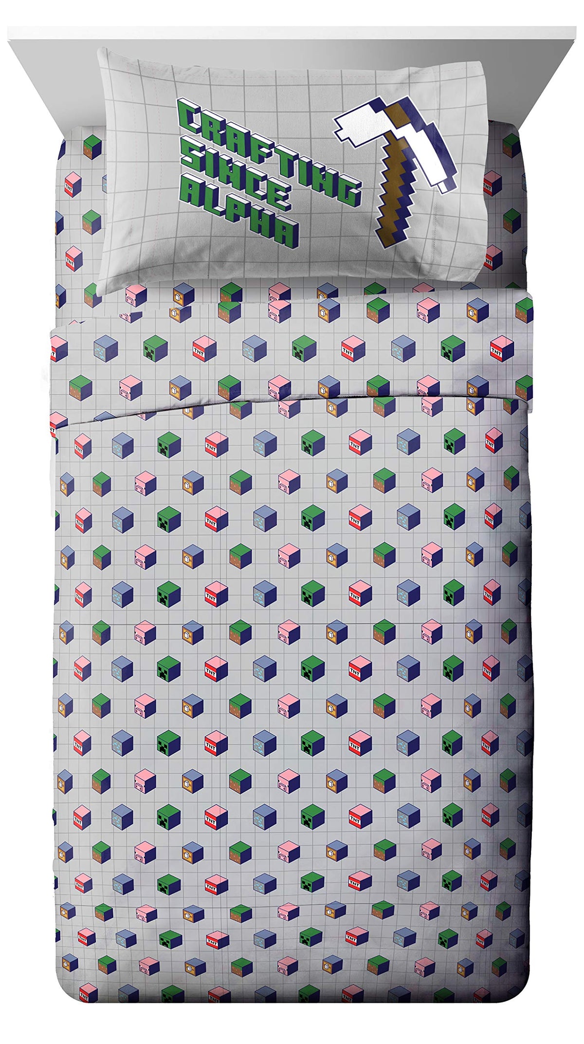 Jay Franco Minecraft Genda Iso Animals Twin Sheet Set - 3 Piece Set Super Soft and Cozy Kids Bedding Features Creeper - Fade Res