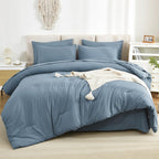 Litanika Comforter Full Size Set Grayish Blue - 7 Pieces Bed In A Bag Full Beddding Comforter Sets, Plain Lightweight Bed Set Wi