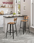Vasagle Set Of 4 Bar Stools, Bar Height Stools, Tall Bar Stools With Back, Bar Chairs, Steel Frame, Industrial Style, Easy Assembly, Rustic Brown And Ink Black Ulbc278B01