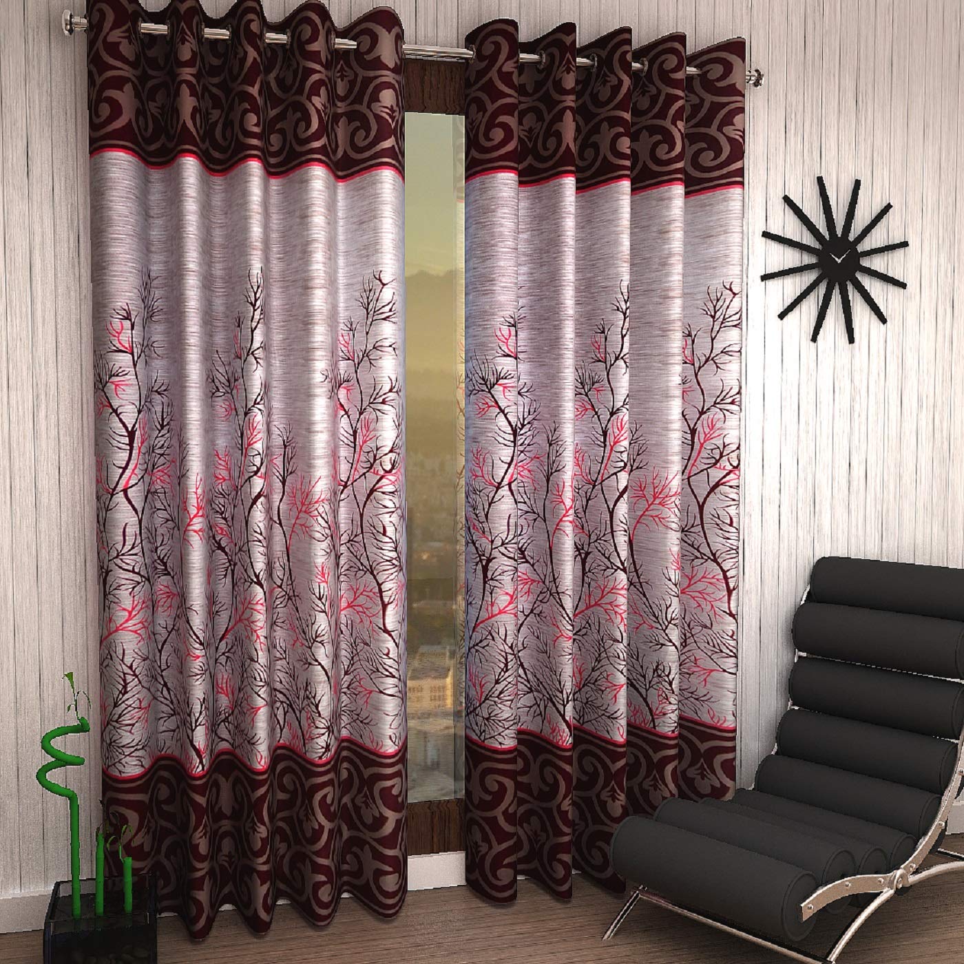 Home Sizzler 2 Piece Garden Panel Eyelet Polyester Door Curtains  7 Feet, Maroon