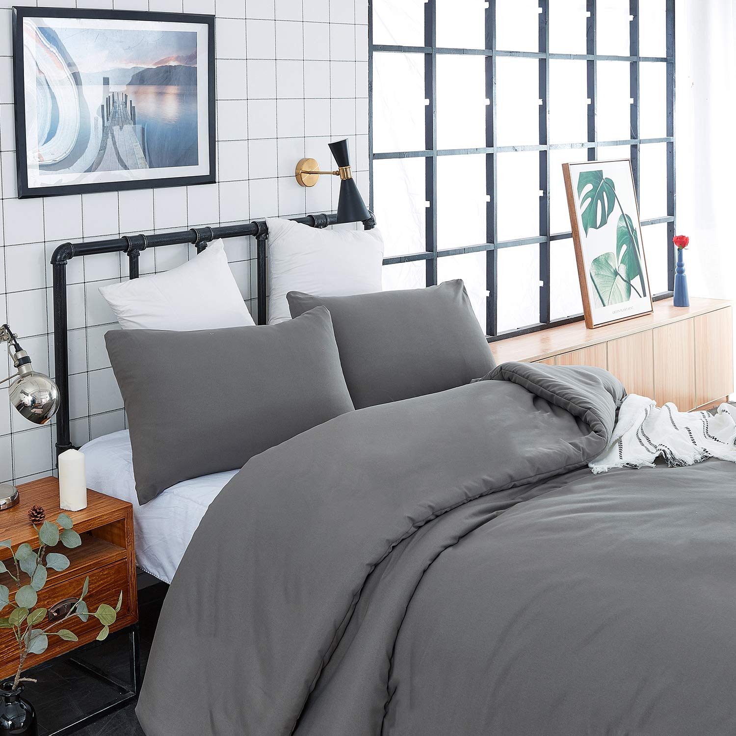 Clothknow Dark Grey King Size Comforter Set 3Pcs Gray Bedding Comforter Sets Grey Comforter King Men Comforter Women Comforter Dark Gray Comforter Sets King