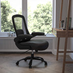 Flash Furniture Big & Tall Swivel Office and Gaming Chair with LeatherSoft Seat, Mesh Office Chair with Flip-Up Armrests and Adjustable Height, Black