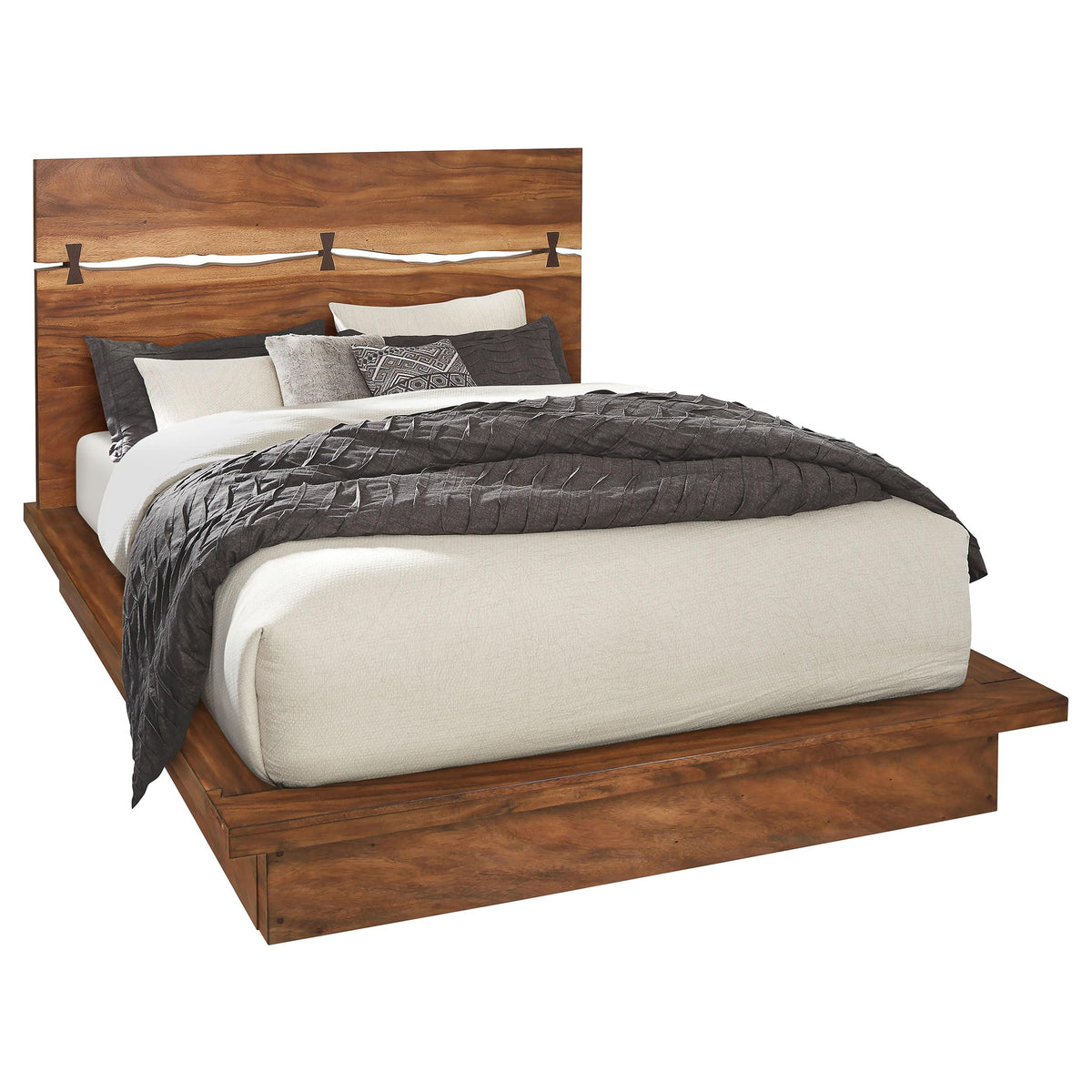 Coaster Home Furnishings Winslow Farmhouse Wood California King Size Panel Bed Frame Platform Bed 52-inch Headboard Smokey Walnut 223250KW