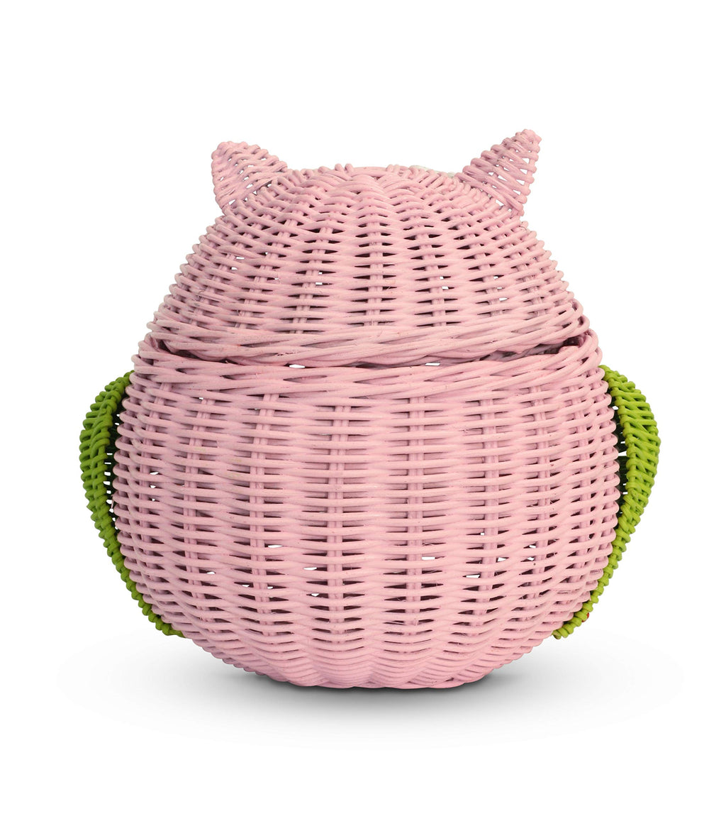G6 Collection Owl Rattan Storage Basket With Lid Decorative Bin Home Decor Hand Woven Shelf Organizer Cute Handmade Handcrafted
