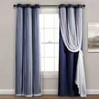 Lush Decor Sheer Grommet Curtains With Insulated Blackout Lining, Window Curtain Panels, Pair, 38''W x 84''L, Navy - Curtain Wit