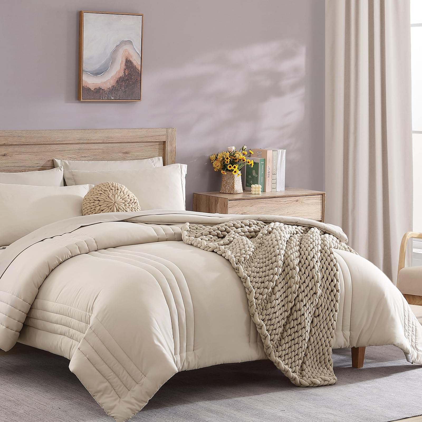 Monbix Comforter King Size Bed Set, King Comforters Set 7 Piece, Bedding Sets King With Comforters, Sheets, King Bed In A Bag Wi