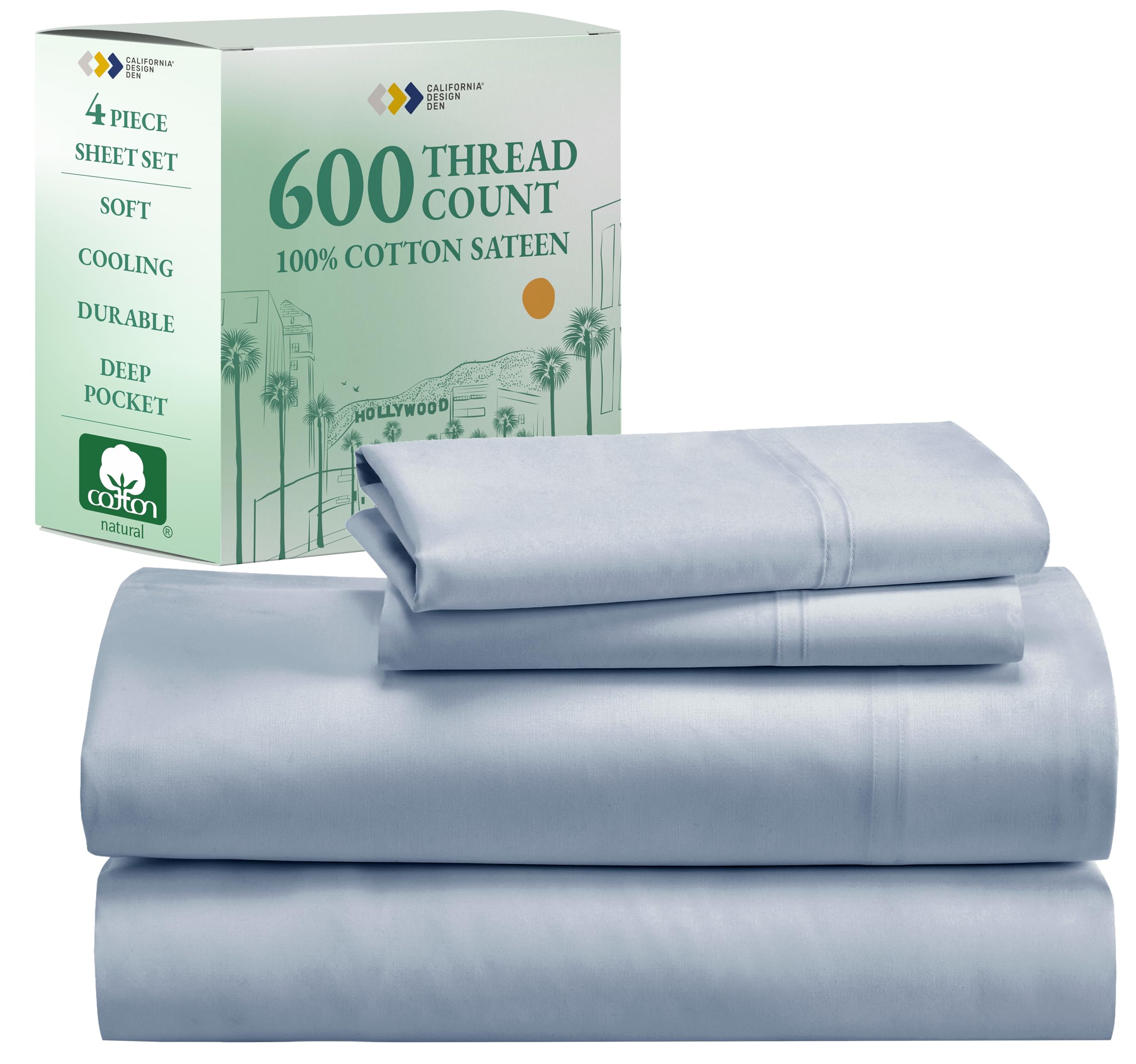 California Design Den California King Sheet Set - 100% Cotton, 600 Thread Count Deep Pocket Cal King Sheet Set, Luxury Hotel-Qua