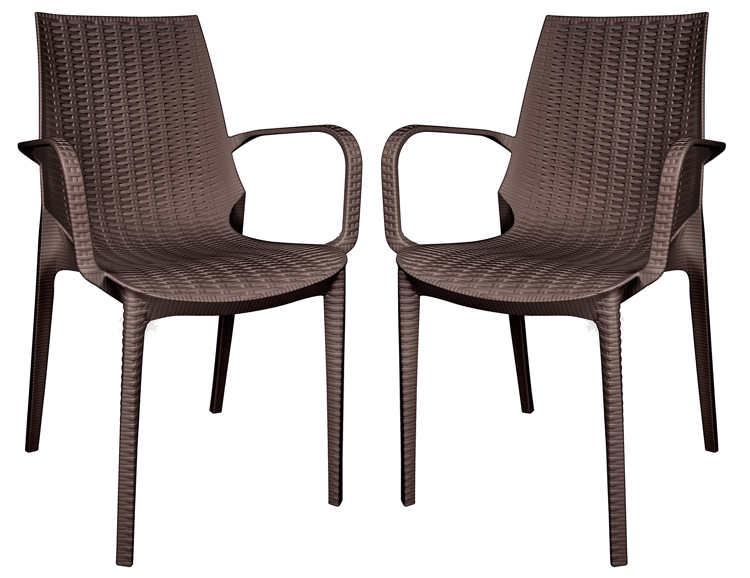 LeisureMod Kent Modern Indoor Outdoor Patio Stackable Dining Arm Chair Set of 2 (Brown)