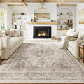 PureCozy Vintage Area Rug 8x10 Indoor Bedroom Rug Taupe Medallion Washable Living Room Carpet Retro Accent Throw Rug Distressed 