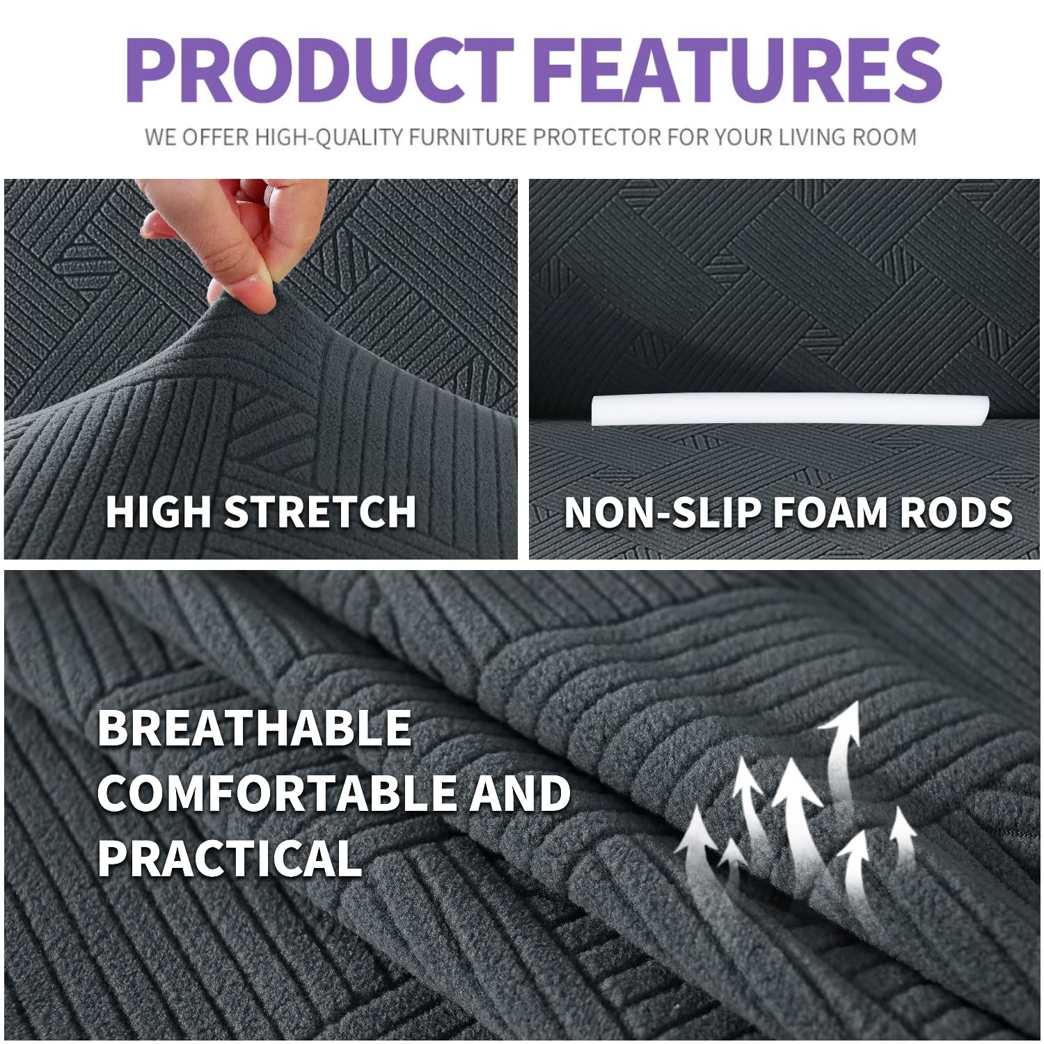 Znsayotx Super Stretch Loveseat Covers (55'-69'), New Striped Love Seat Slipcover, Dogs Pet Friendly Anti-Slip Couch Protector Spandex Durable 2 Seater Fabric Sofa Cover (Dark Grey, Loveseat)