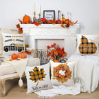 18X18 Fall Pillow Cover Set Of 4 Harvest Buffalo Plaid Wreath Pumpkin Maple Leaves Truck Throw Pillows Cases Thanksgiving Hallow