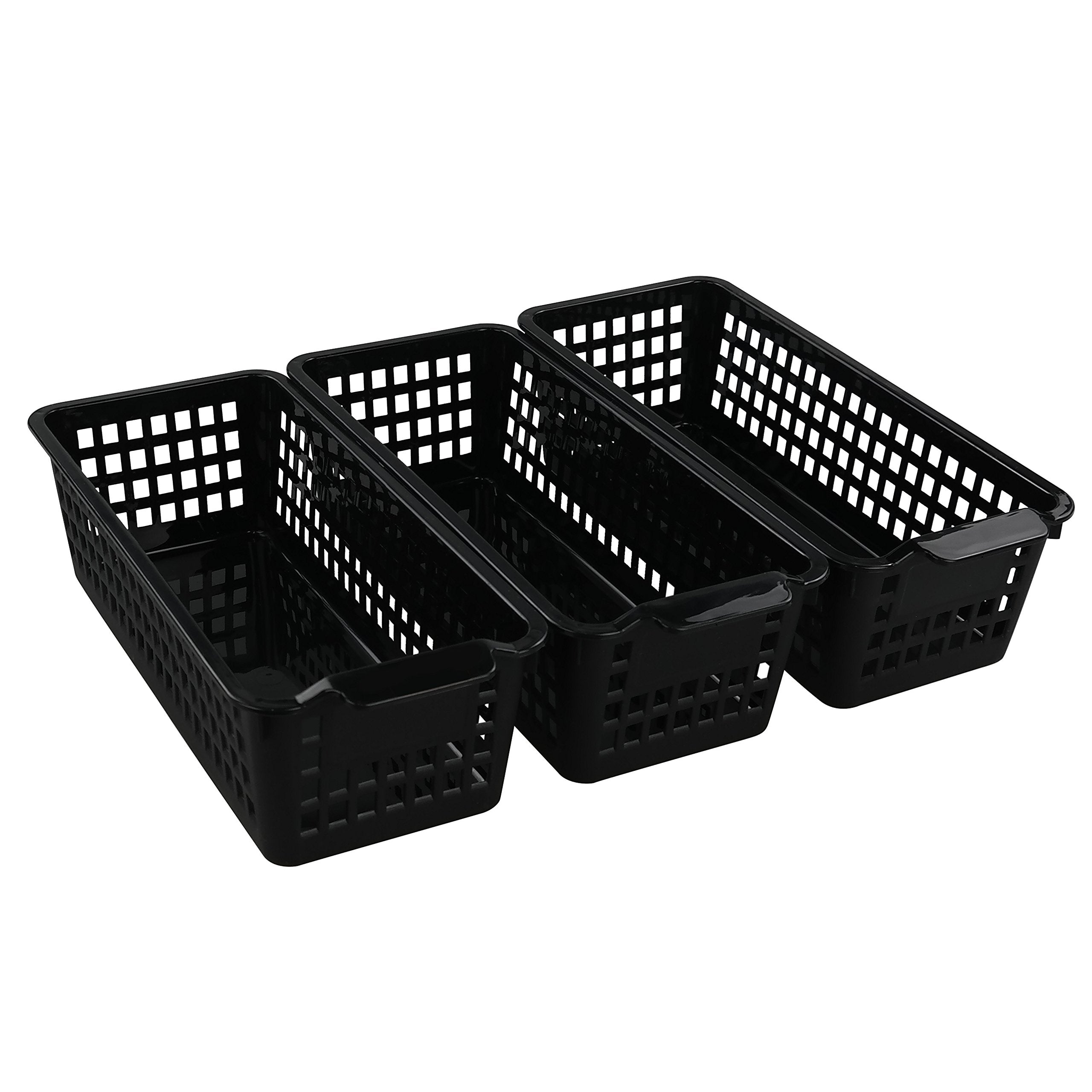 Begale Small Plastic Storage Baskets, Black, 11.6L x 5W x 3.4H, Set of 6