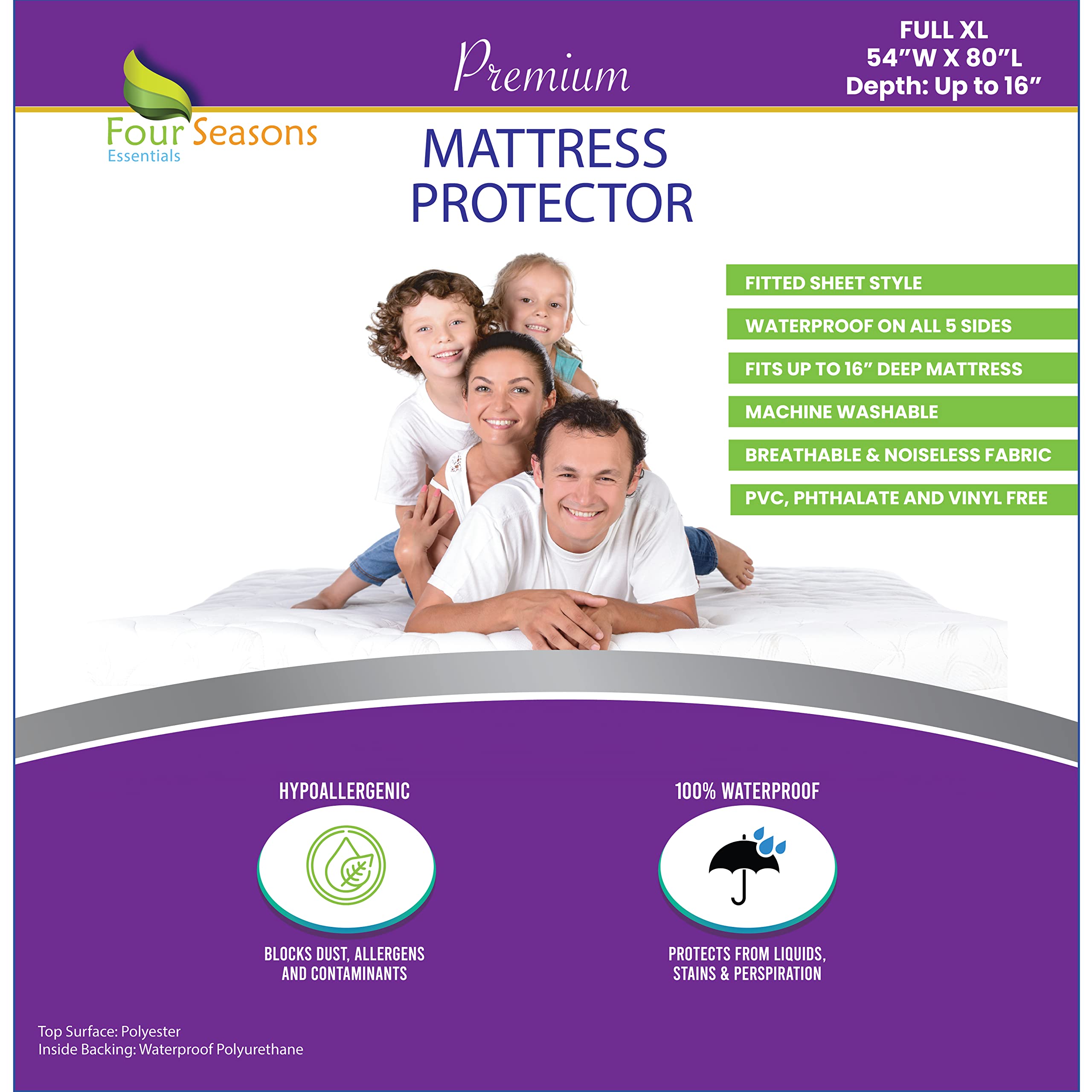 Full Extra Long (Xl) Waterproof Mattress Protector - Fitted Sheet Style - Premium Quality Cover
