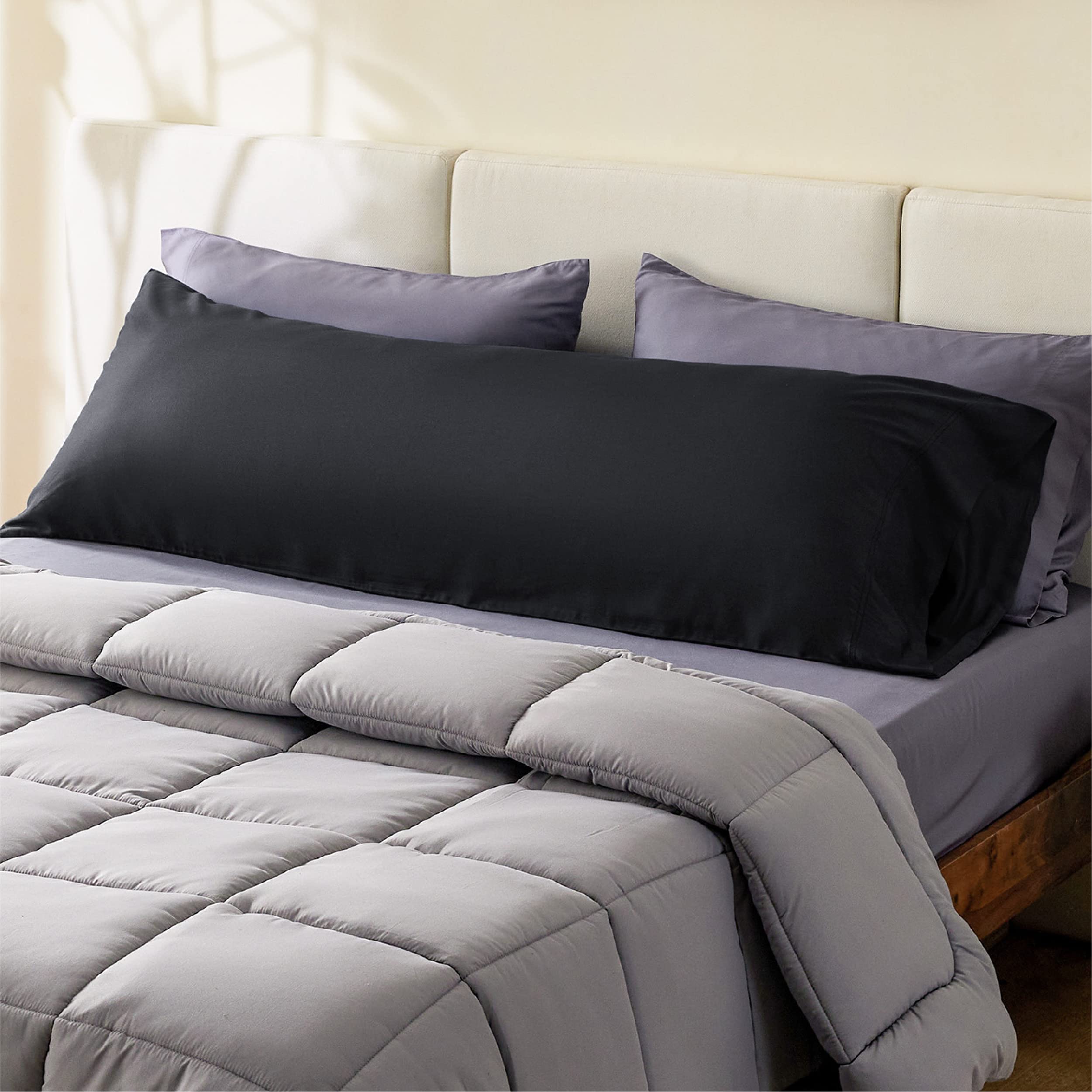 Bedsure Body Pillow Cover - Black Long Cooling Pillow Cases, 100% Rayon Derived From Bamboo, Soft & Breathable Body Pillowcase With Envelope Closure, Gifts For Women Or Men, 1 Pack, 20X54 Inches