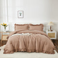 Andency Taupe Queen Comforter Set(90X90Inch), 3 Pieces(1 Ruffle Comforter And 2 Pillowcases) Solid Bedding Comforter Sets For Qu