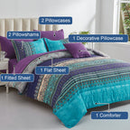 Boho Comforter Set Full Size 8 Piece Bed In A Bag Bohemian Striped Bedding Quilt Set Aqua Paisley Floral Comforter And Sheet Set