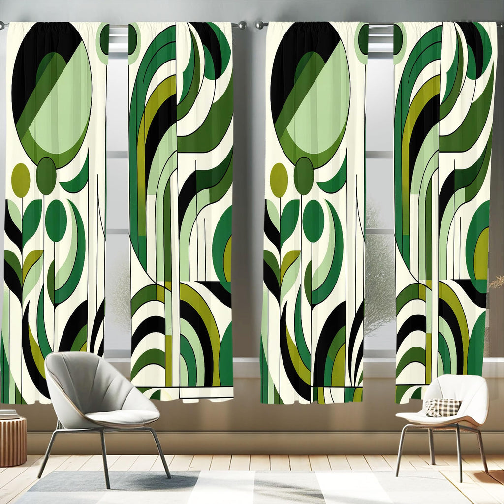 Ambesonne Mid Century Modern Window Curtains Pack of 2, Leafy Atmosphere Abstract Designed Roundy Branches Swirls Boho, Lightwei