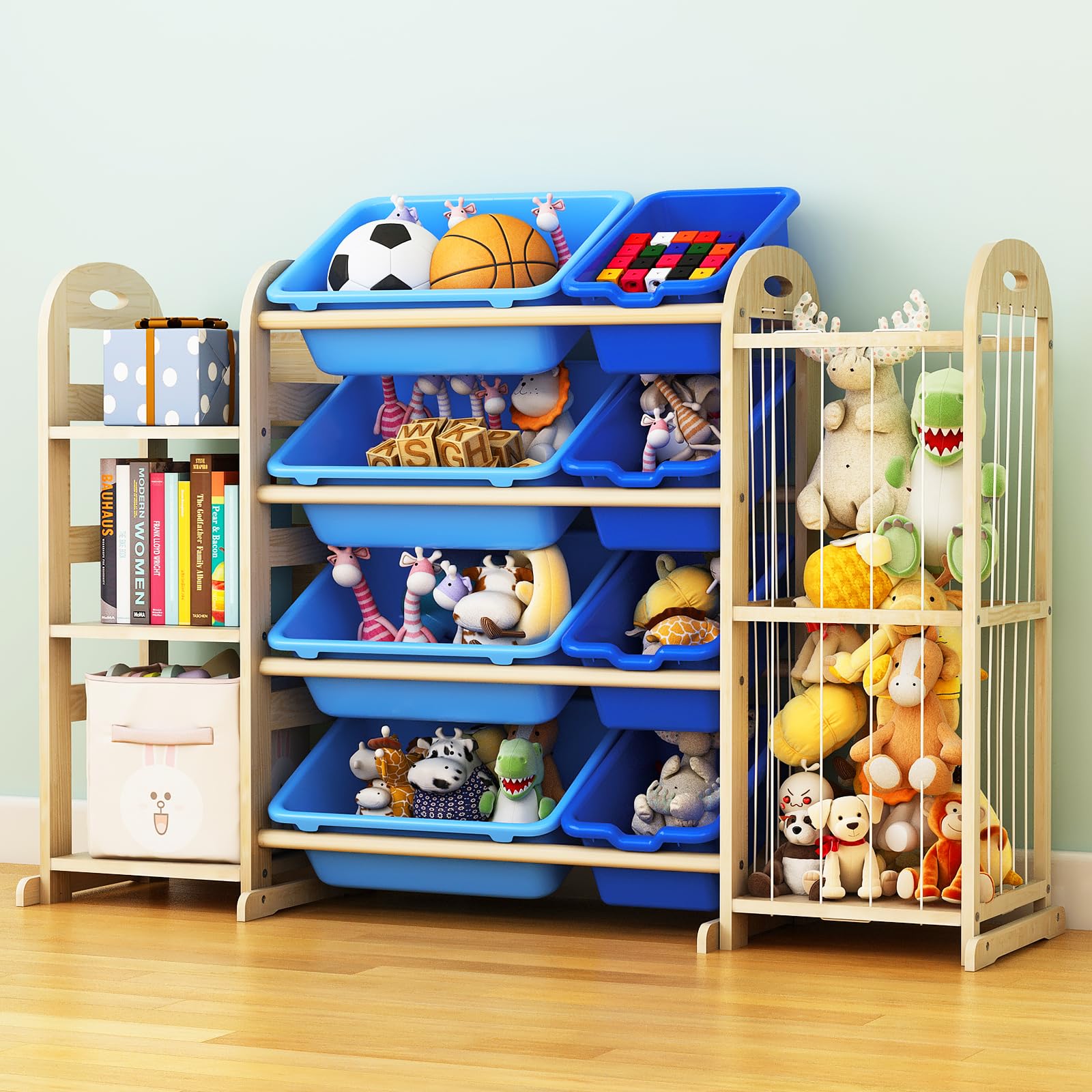 Orekemo Toy Storage Organizer, Toy Organizers and Storage with Stuffed Animal Storage, Kids Toy Storage Shelf with 3 Shelves 8 S