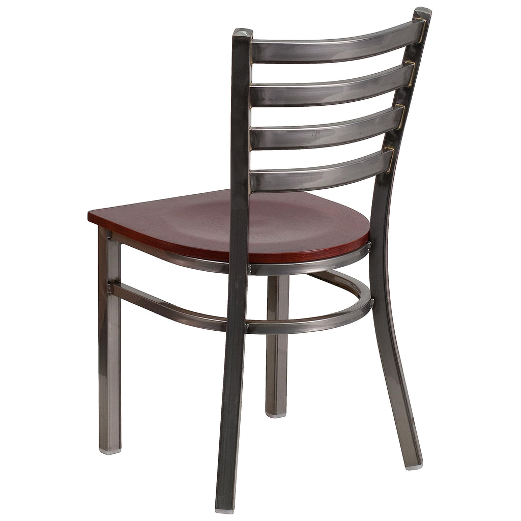 Flash Furniture Hercules Series Clear Coated Ladder Back Metal Restaurant Chair - Mahogany Wood Seat