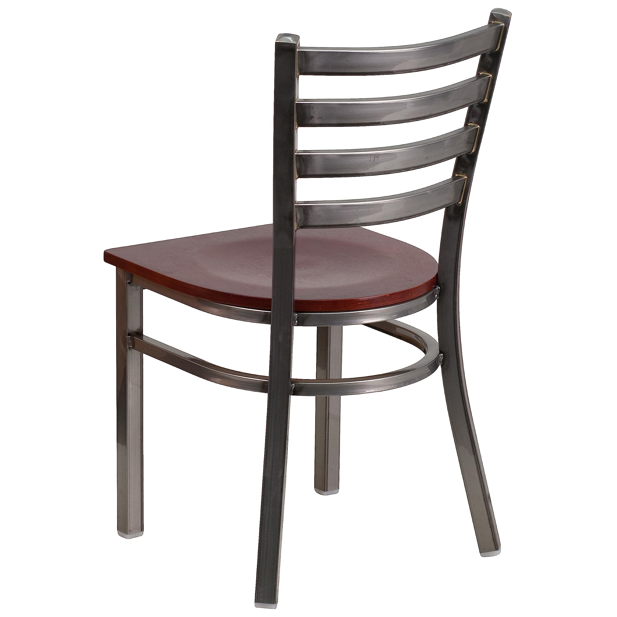 Flash Furniture Hercules Series Clear Coated Ladder Back Metal Restaurant Chair - Mahogany Wood Seat