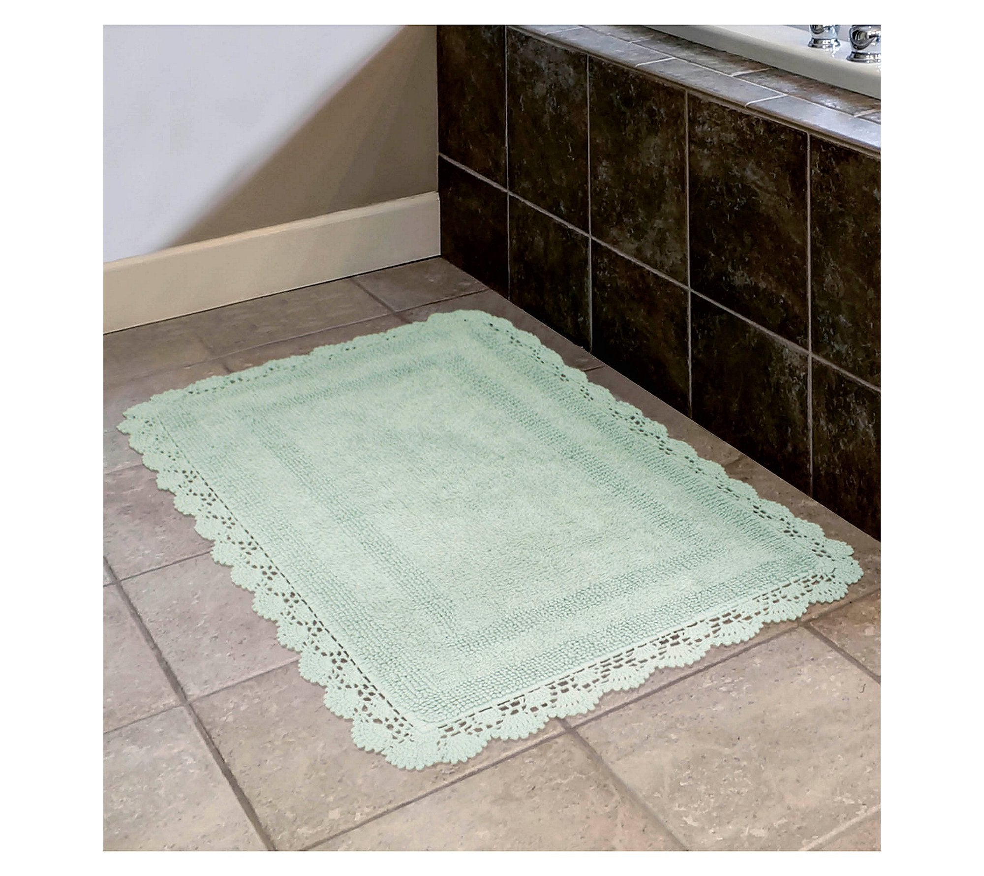 Laura Ashley Crochet Cotton 24X40 Bath Rug, Aqua