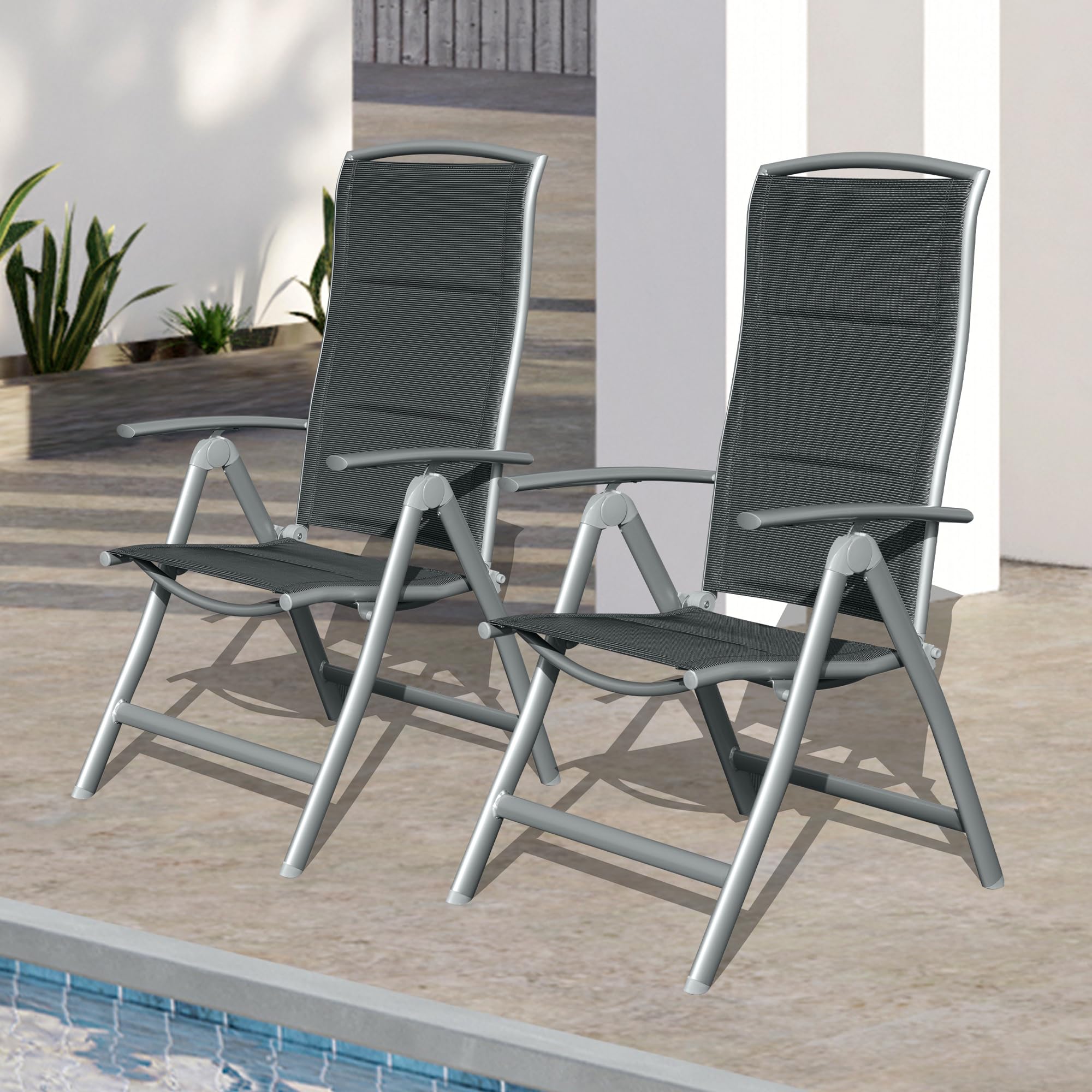 Domi Patio Folding Chairs Set of 2, Aluminium Frame Outdoor Reclining Patio Chairs for Garden Camping Poolside Beach Deck, Adjus