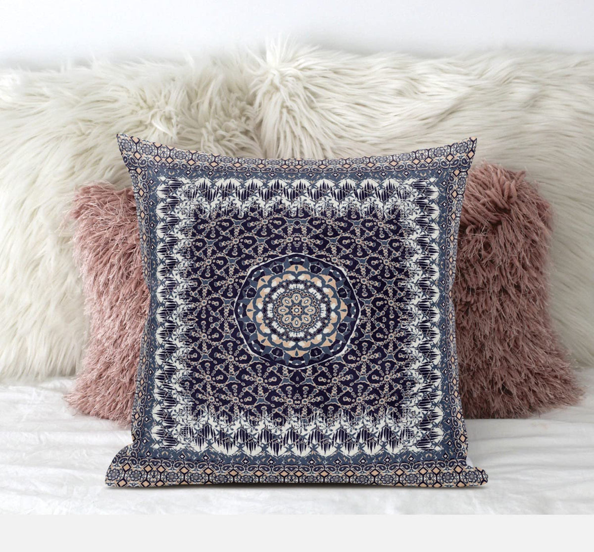 HomeRoots Bright Blue Turquoise 18â€ Gray Peach Holy Floral Zippered Suede Throw Pillow