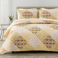 Exclusivo Mezcla Reversible Boho Quilt Set King Size, 3 Pieces Patchwork Yellow All Season Bedspreads, Ultra Soft Floral Coverle