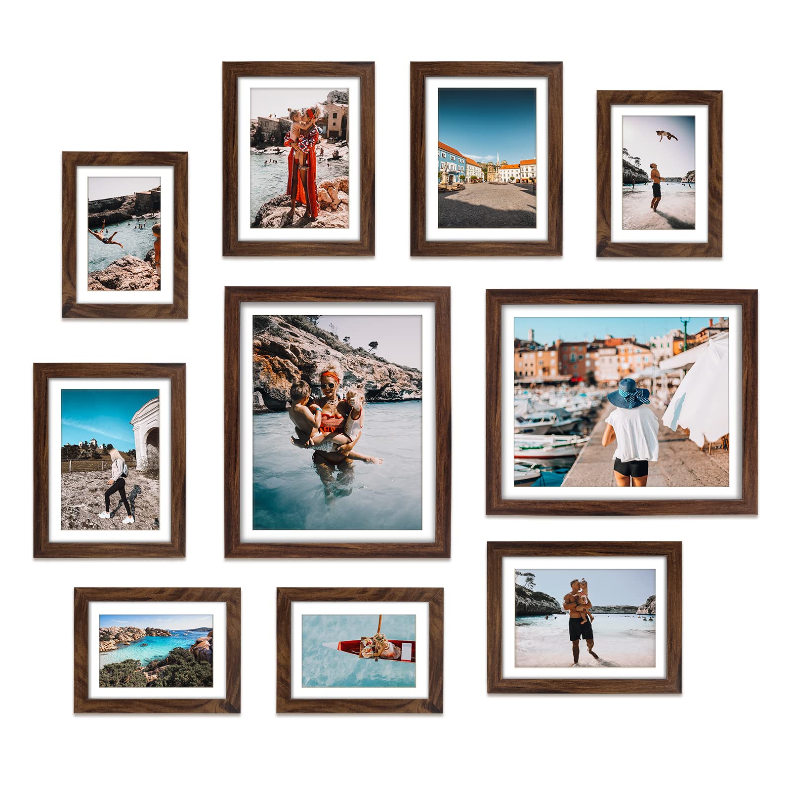 Giftgarden Brown Picture Frames with Mat for Multiple Sizes Photos, Four 4x6, Four 5x7, Two 8x10, Assorted Gallery Frame Collage