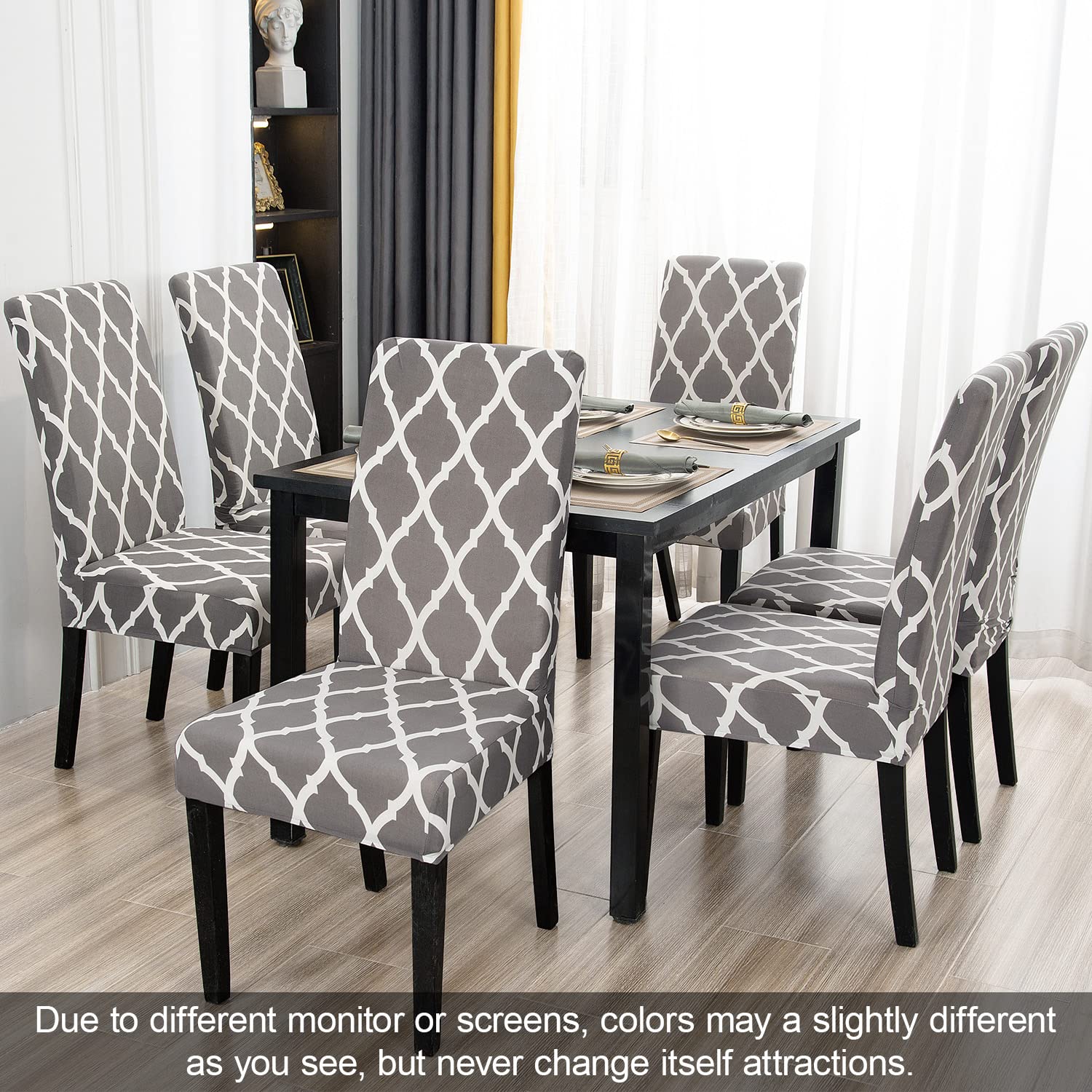 Jqinhome Dining Room Chair Covers Set Of 8, High Stretch Chair Slipcover Removable Washable Chair Seat Protector Cover For Home Party Hotel Wedding Ceremony (Grey White)