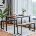 Moccha Dining Table Set For 4, 3-Piece Modern Breakfast Table Set With 2 Benches & Metal Frame, 43.5' Wood Kitchen Table Set, S